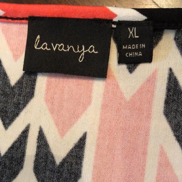 la vanya abstract print nautical criss cross gold tone chain tie & drop LS top - Picture 7 of 12